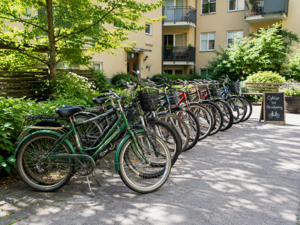Cyklar som ställs upp inför försäljning i befintligt skick